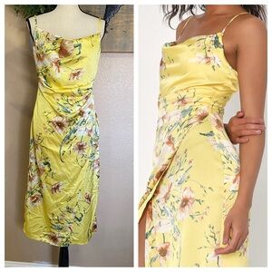 Lulu's Yellow Floral Midi Dress